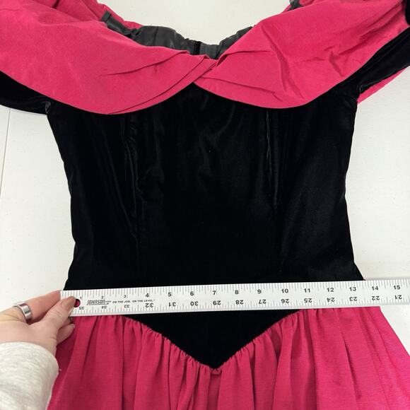 Vintage Scott McClintock Women Dress 6 Pink Velvet Taffeta Midi Off Shoulder 80s - Picture 7 of 14